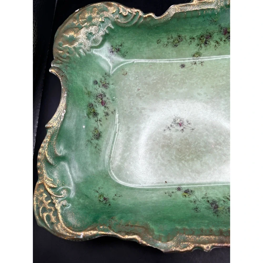 Antique Goodwins Majolica Green Rectangular Serving Tray Early 1900s 12x9
